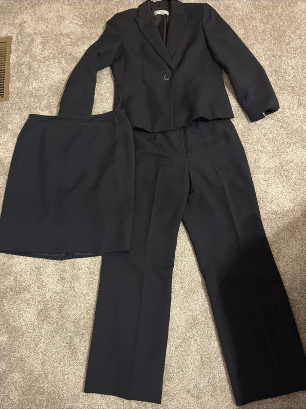 Kasper Women's Black Three-Piece Pantsuit with Skirt and Blazer